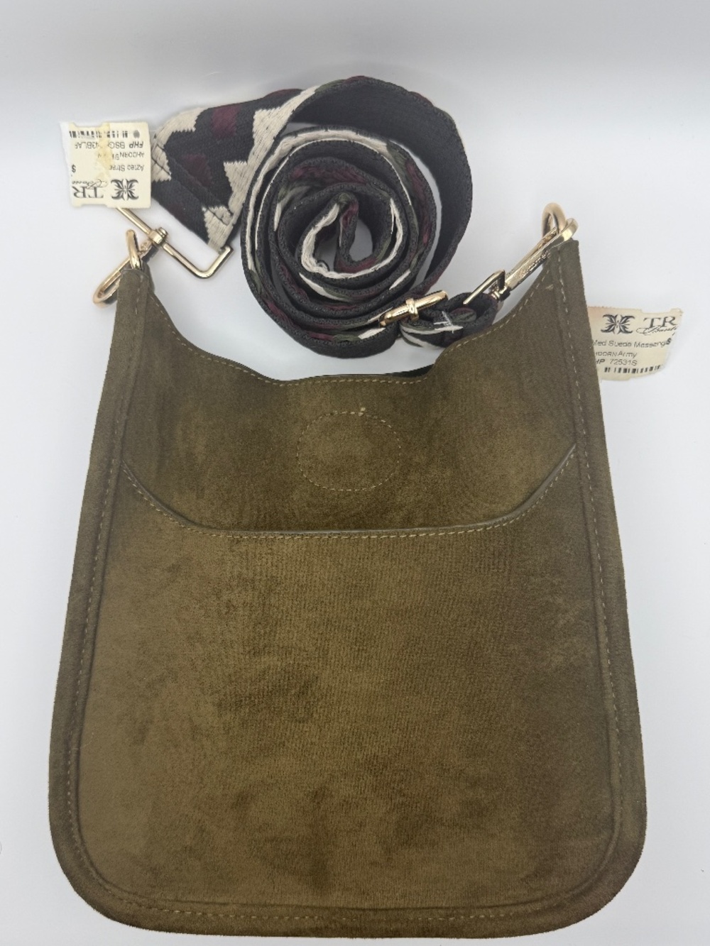 NWT Ah-dorned Olive Green Vegan Leather Hobo Bag Colorful Boho Woven Strap